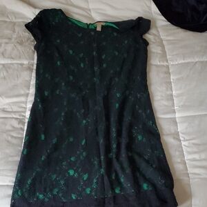 Banana Republic Blue and Black Cap Sleeve Rounded Neckline Midi Dress